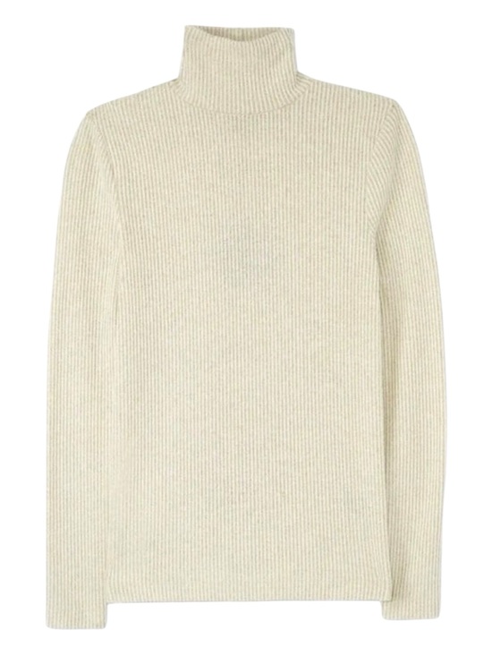 St. John Sweaters - NWT St. John Cream and Gold Ribbed Turtleneck Sweater Sz M